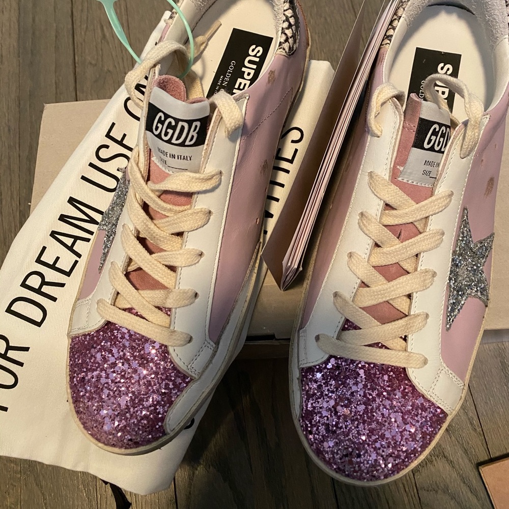 GOLDEN GOOSE Superstar Glittered Leather Sneakers - Picture 4 of 7
